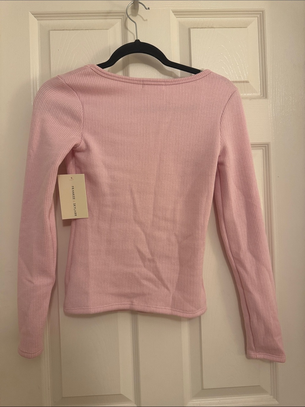 Light Pink Ribbed Long Sleeve Scoop Neck Top - Picture 2 of 2
